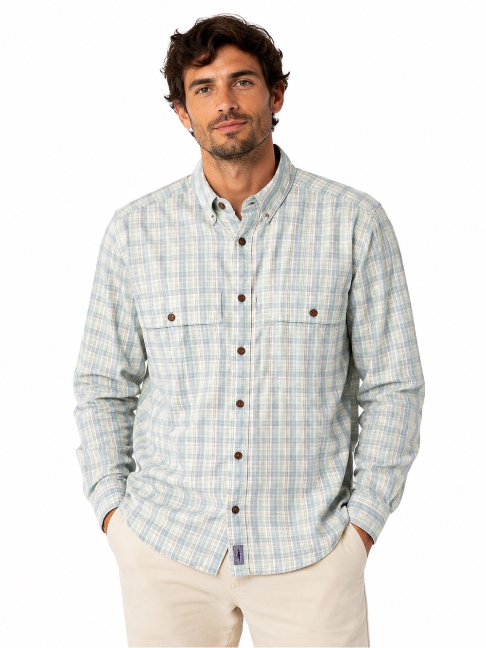 Patagonia Island Hopper Sage Plaid Long-Sleeve Button-Down Shirt Size Medium